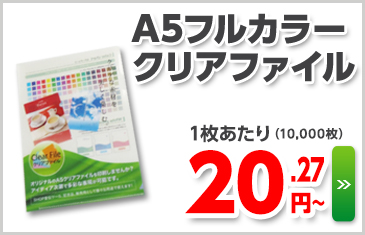 A5フルカラーオリジナルクリアファイル　１枚あたり19.9円～（10000枚ご注文時）
